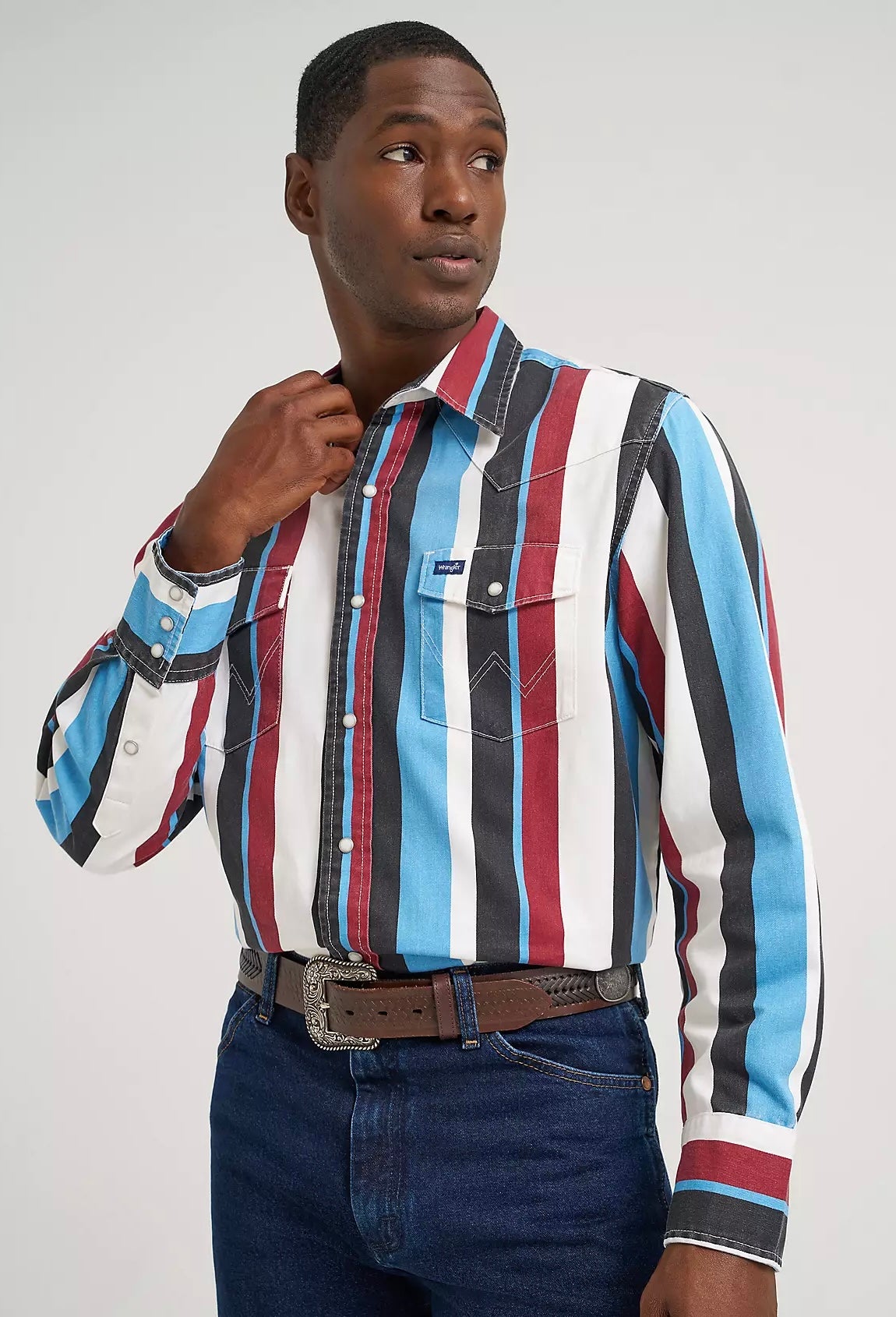Men's Vintage-Inspired Brushpopper Western Snap Shirt in Blue