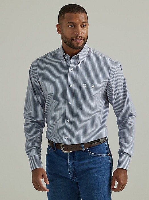 STRAIT™ LONG SLEEVE BUTTON DOWN IN STEEL BLUE STRIPE by WRANGLER
