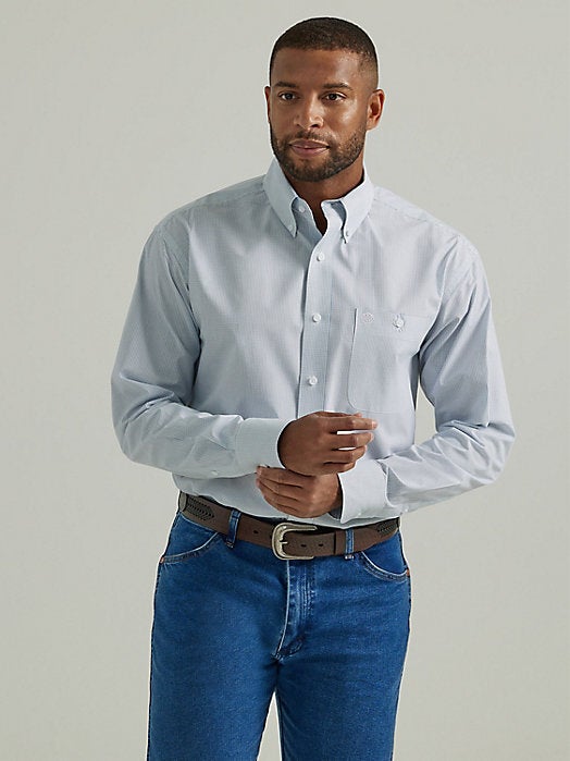 STRAIT™ LONG SLEEVE BUTTON DOWN IN STEEL BLUE SQUARES by