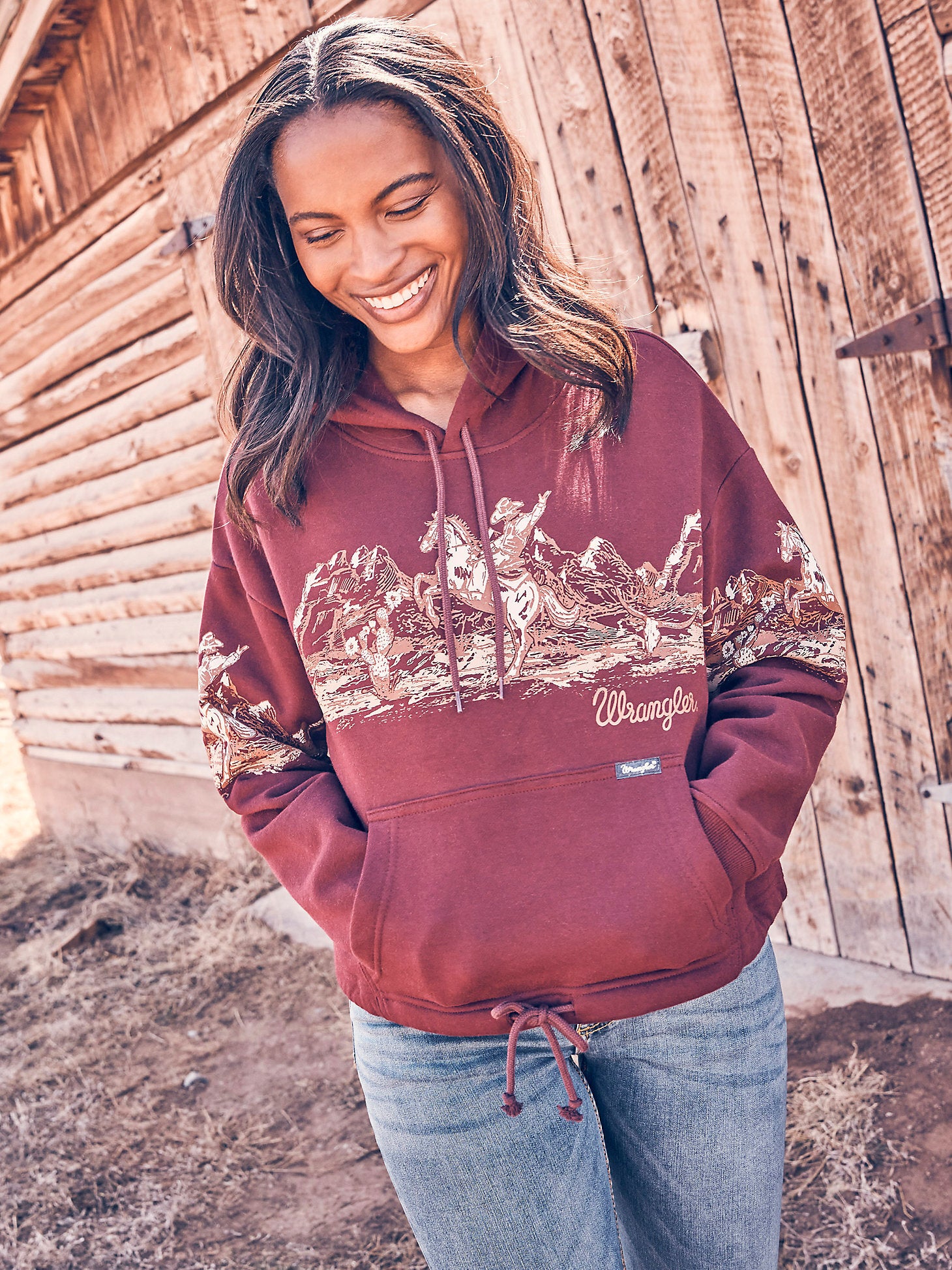 COWBOY PANORAMA GRAPHIC CINCHED HOODIE by Wrangler 112338646 | CrossRail  Apparel & Tack